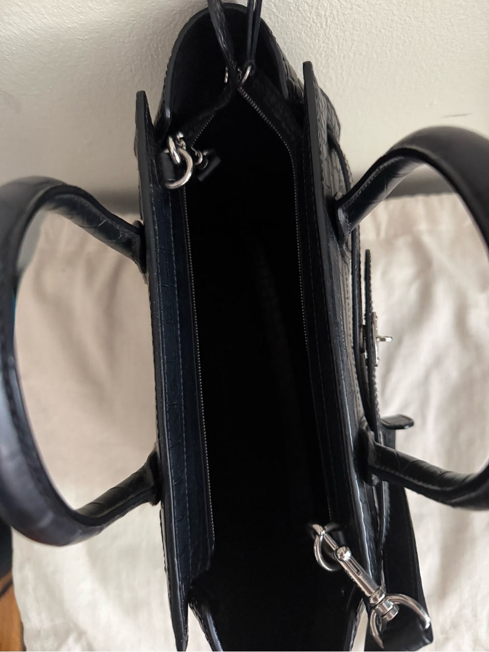 Mulberry Mini Zipped Bayswater Black Croc Leather Crossbody Bag - Picture 6 of 6